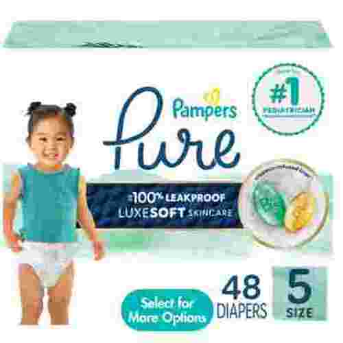 Pampers Pure Protection Size 5 Diapers, 48 Count - Hypoallergenic, Leak Resistant
