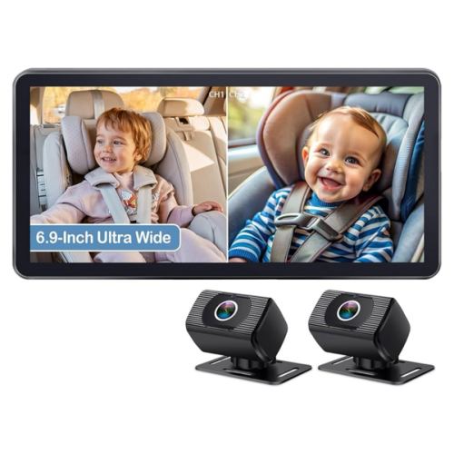 2-Kids Baby Car Camera for Seat: 6.9 Inch Ultrawide Display with Two Cameras Rear Facing - USB Powered Backseat Camera HD 1080P Easy to Install