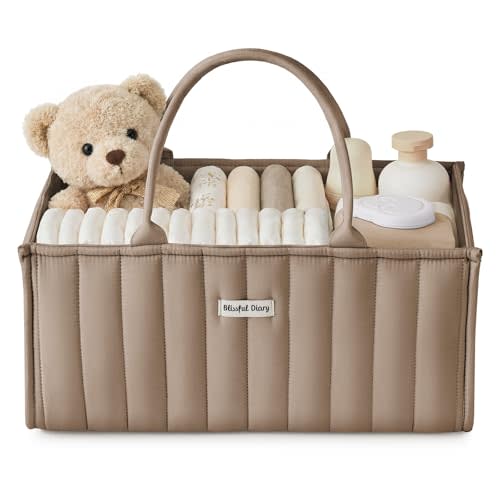 Blissful Diary Baby Diaper Caddy Organizer, Nursery Storage, Mocha Brown | Portable Storage Basket with Removable Dividers, Gift for Baby Shower, Newborn Boy & Girl Essentials, Baby Registry Must Have