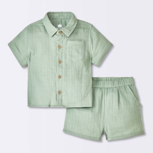 Baby Boys' Gauze Slub T-shirt & Shorts Set - Cloud Island™ Green 24m