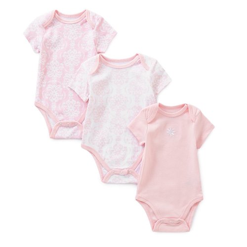 Little Me Baby Girls Newborn-9 Months Pink Damask Scroll 3-Pack Bodysuits