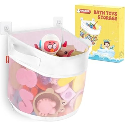 UNEEDE Bath Toy Organizer,4.15 Gallons Bathtub Toy Storage Organizer,Quick Access Bath Toy Holder For Bathtub,Baby Organizer And Storage,Quick Dry Baby Bath Toy Storage For Tub,Mesh Shower Caddy(Pink)
