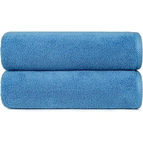 Amazon basics 2 piece Lightweight quick-dry bath towel, 100% cotton, Lake Blue, 54" x 30"