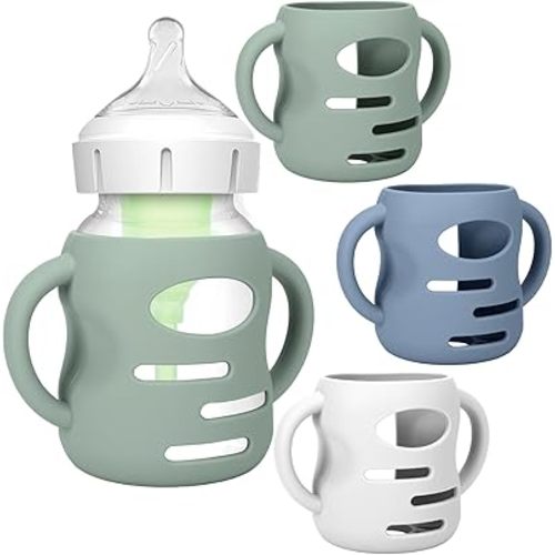BUSOHA 3 Pack Silicone Sleeves for Dr. Brown's Glass Baby Bottles - Drop Protection Baby Bottle Sleeves,Compatible with Dr. Brown's Newborn Glass Bottles,with Silicone Handles,5 oz