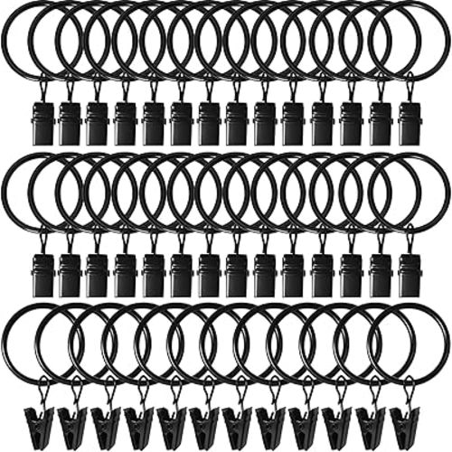 40 Pack Curtain Rings with Clips, Curtain Clip Rings Hooks, Bow Hanger Clips for Hanging Drapery Drapes Bows, Ring 1.26 inch Interior Diameter, Fits up to 1" Rod, Black