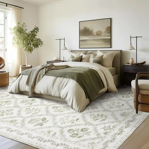Amazon.com: Sage Green Boho Area Rugs 5x7 for Living Room Machine Washable Light Green and Cream Beige Rugs Botanical Floral Printed Soft Distressed Farmhouse Carpet for Dining Room Bedroom Office Home : Home & Kitchen