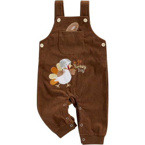 YOKJZJD Newborn Infant Baby Boy Girl Thanksgiving Outfit Turkey Suspender Pants Corduroy Bib Overalls Jumpsuit Fall Clothes
