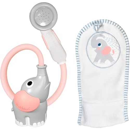 Yookidoo Elephant Baby Bath Toy Rinser with Washing Glove – Fun Battery-Operated Water Play & Trunk Spout Sprayer, Gentle Sink or Tub Bathing Essential for Newborns (Wash & Glove Pink)