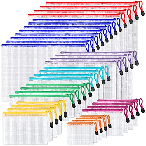 Mesh Zipper Pouch Bags, 36Pcs Zipper Pouches for Organizing, 8 Size 8 Color Waterproof Plastic Zipper Bag for Office School Supplies Game File Storage