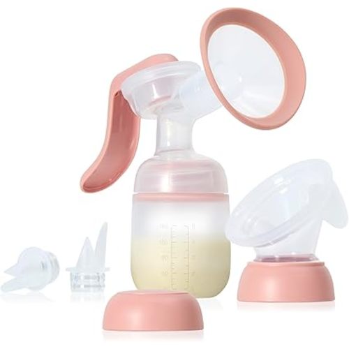 Frida Mom 2-in-1 Breast Pump: Manual Hand Pump & Hands-Free Automatic Suction Cup, Dual-Mode, Wireless Milk Collector, Ergonomic Handle, SoftFeel Flange for Breastfeeding