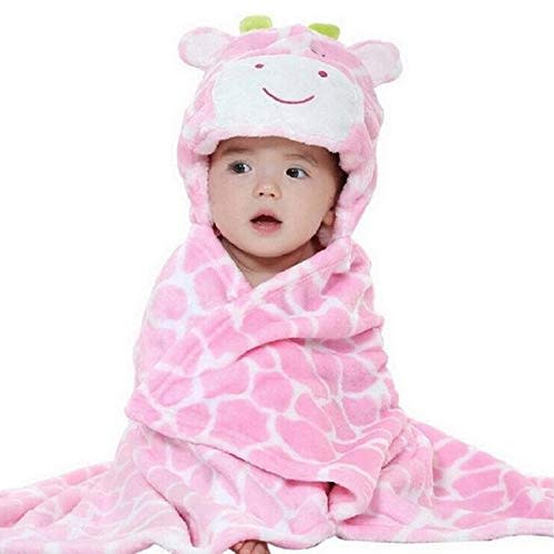 Vauwmsr Baby Hooded Blanket Ultra Soft Warm Newborn Infant Swaddle Wrap Bath Shower Towel, 25.6" x 39.4", Pink