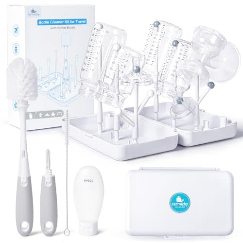 Termichy Travel Bottle Cleaning Kit: Portable Drying Rack & Brush Set for Working Moms - Compact Baby Essentials for Hotel & Camping