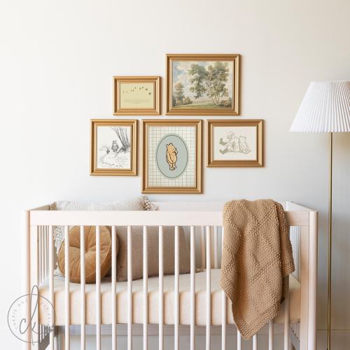 Winnie the Pooh Gallery Wall Art Set | Framed Nursery Decor | Vintage Wall Art for Baby Room, Kids Room, or Playroom | G26