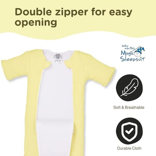 Magic Sleepsuit Baby Merlin's Cotton Baby Swaddle Transition Product - Soft and Cozy Design, Double Zipper for Easy Diaper Changes, Promotes Safe Sleep, 3-6 Months - Yellow - Small 12-18lbs