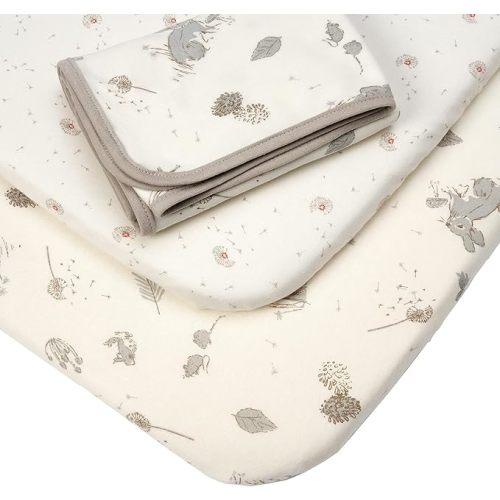 Tutti Bambini Bedside Bassinet Starter Pack - 2 Organic Cotton Fitted Sheets & Reversible Coverlet - Baby Essentials & Newborn Essentials Must Haves - for Bassinet Sheets & Toddler Bed Decor - Cocoon