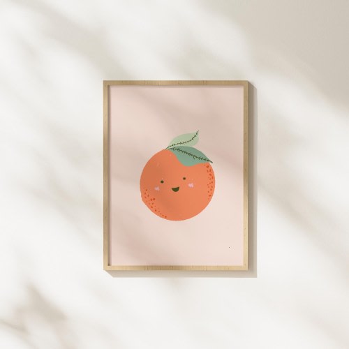 Cute Orange Nursery Printable, Kids Fruit Digital Download, Happy Kawaii Poster, Girls Bedroom Prints, Playroom Wall Art, Nursery Decor