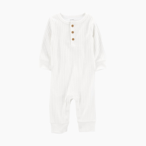 Carter's Long-Sleeve Cotton Jumpsuit - White, 3M