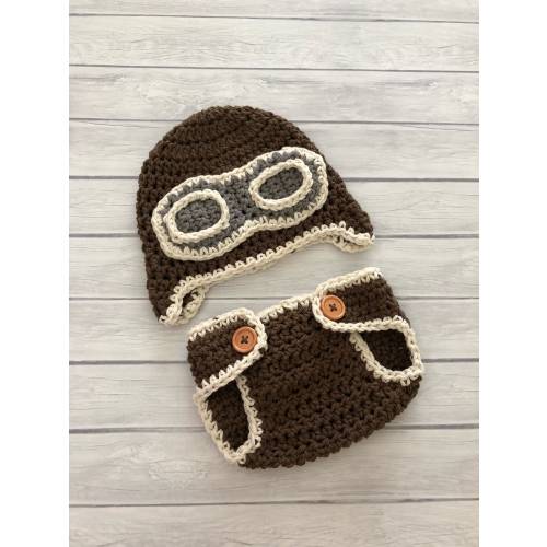 Aviator hat and diaper cover, baby pilots hat with goggles, newborn photo prop, aviation nursery