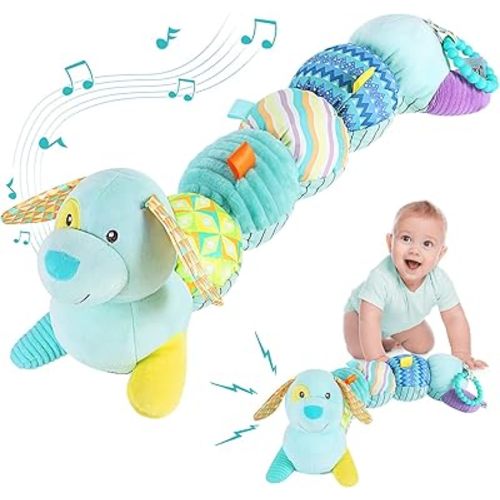 Baby Toys 0-6 to 12 Months, Musical Infant Toys with Multi-Sensory Crinkle, Rattle and Textures, Soft Stuffed Animal Newborn Toys for 0-3-6-12 Month Old Baby Girls - Puppy, Blue