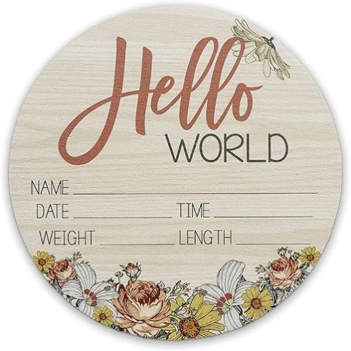 Birth Stat Sign for Newborn Baby, 6" Floral Design, Hello World, Gift for New Mom, Baby Shower, Gender Reveal, Crib & Nursery Decor, Pregnancy Announcement, Photography Prop, Hickory Hollow Designs