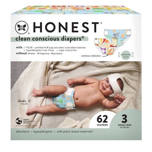 The Honest Company Clean Conscious Disposable Diapers - Be Hoppy & Pickle Up - Size 3 - 62ct