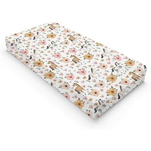 Watercolor Horse Boho Floral Changing Pad Cover Cute Horses Baby Diaper Change Table Pad Cover for Boys Girls Soft Breathable Stretch Snug Fitted Diaper Changing Mat Sheets Covers 32''x16'' White