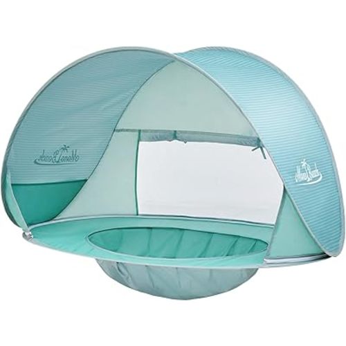 Monobeach Baby Beach Tent with Pool: Green Pop Up Sun Shade Tent for Toddler, UV Protection Portable Outdoor Shelter, Foldable Camping Canopy for Beach, Backyard & Travel