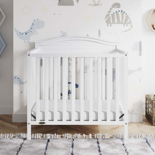 Graco Stella 4-in-1 Convertible Baby Mini Crib with Mattress, White