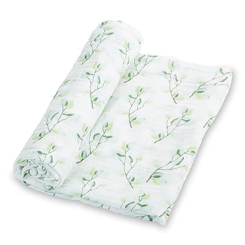 LollyBanks Muslin Swaddle Blankets for Girls, Large 47 x 47 Inches Soft Swaddles for Newborns, Breathable and Lightweight 100% Cotton Baby Blanket, Baby Essentials, Registry (Eucalyptus Print)