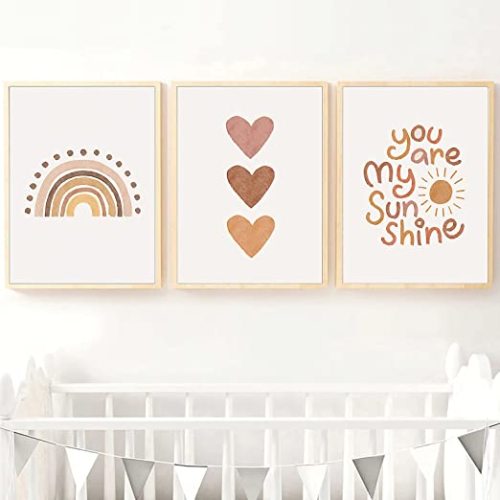 You Are My Sunshine Canvas Wall Art Nursery Art Print Heart Rainbow Nursery Wall Art Boho Wall Art Prints For Girls Room Decor Boho Sunshine Nursery Decor for Baby Kids Room Decor Unframed - 8x10Inch Unframed