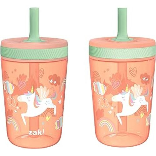 Zak Designs Kelso Tumbler Set 15 oz, (Unicorn) Non-BPA Leak-Proof (2pc Set)