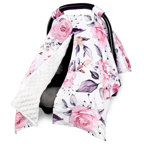 Baby Car Seat Cover, Breathable Infant Carseat Cover for Summer Peekaboo Opening Car Seat Canopy Cover, Nursing Cover for Baby Boys Girls (Pink Floral)