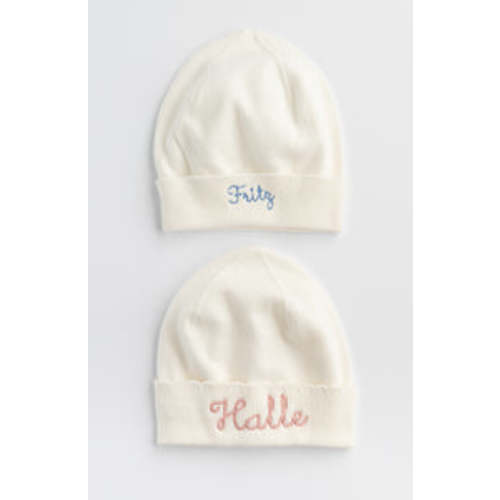 Knitted Baby Hat | Cygnet Living, name: “Michael Rhett” in Dusty Blue Lyla font