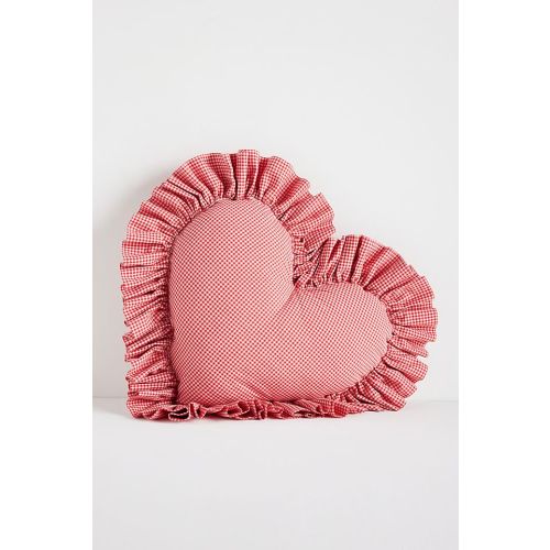Gingham Cotton Ruffle Heart Pillow