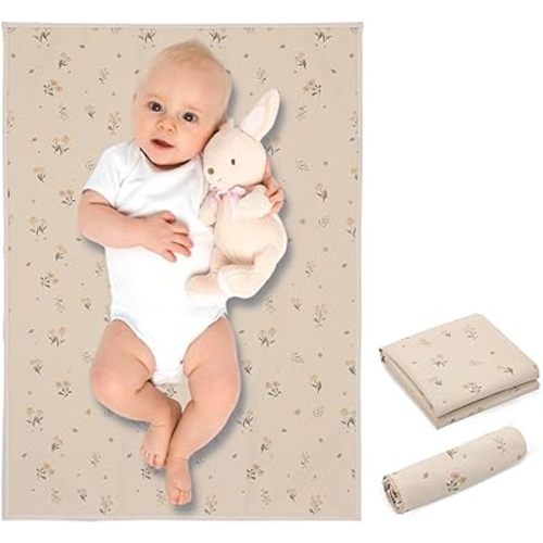 Vegan Leather Baby Changing Mat - Wipeable Portable Changing Pad, Foldable Travel Changing Mat for Baby, Newborns Toddlers Shower Gifts (Flower,20"*28")