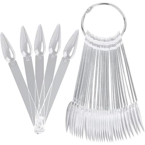 160Pcs Nail Swatch Sticks Stiletto Nail Sample Sticks Clear Nail Color Display Swatches Sticks with Metal Rings