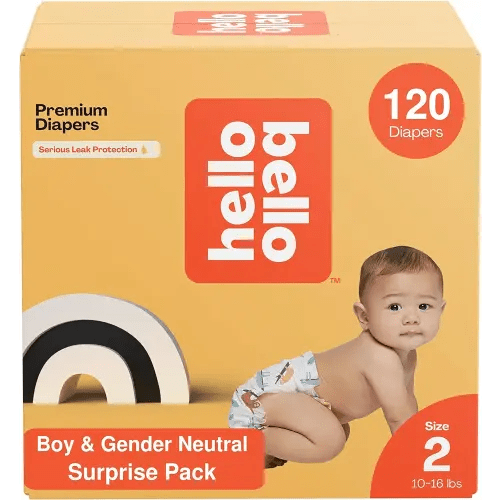 Hello Bello Diapers, Size 2 (10-16 lbs) Surprise Pack for Boys - 120 Count of Premium Disposable Baby Diapers, Hypoallergenic with Soft, Cloth-Like Feel - Assorted Boy & Gender Neutral Patterns 160002