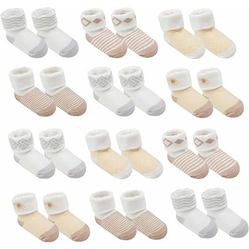 Mother's Choice Baby Socks 0-6 Months, Organic Cotton Infant Socks, Unisex, Soft & Hypoallergenic Newborn Socks, 12 Pairs