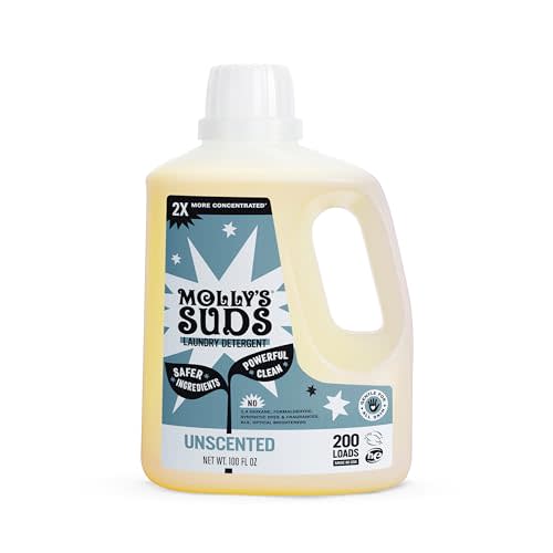 Molly's Suds Liquid Laundry Detergent | Natural Laundry Detergent Soap for Sensitive Skin | 2x Concentrated, High Efficiency (HE) (Unscented - 200 Loads)