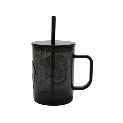 20-Ounce Black Glitter Acrylic Skull Mug with Lid & Straw, by Way to Celebrate