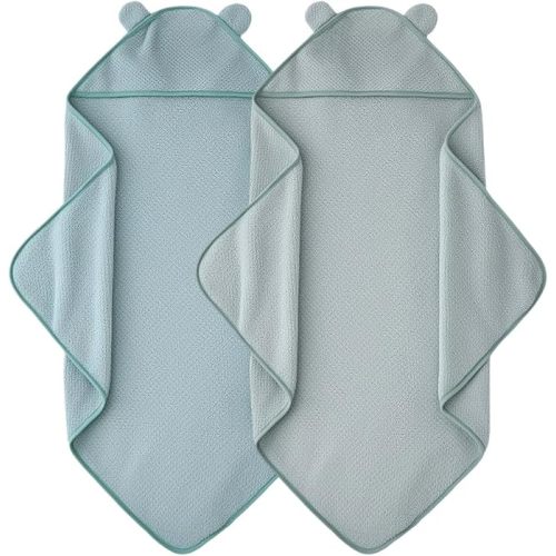 Baby Hooded Towel 2 Pack Bath Towels for Newborn with Animal Design Shower Essentials for Baby Girl Boy and Toddler (Green & Teal, Medium)