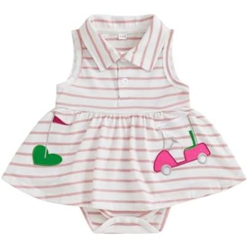 Newborn Baby Girl Golf Outfit Golf Onesie Romper Polo Dress Sleeveless Striped Bodysuit Infant Summer Clothes