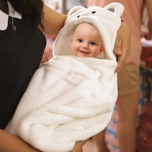 Solid Baby Bathrobe Soft Cartoon Hooded Bath Towel