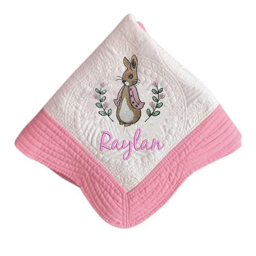 Personalized Baby Blankets with Embroidered Bunny, Custom Name Heirloom Keepsake Quilt, Embroidery Gift for Baby Shower, Gift for Christmas, Easter, Brithday(36x46 Inches) (Style 1)