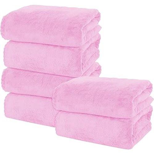 MOONQUEEN 6 Pack Premium Bath Towel Set - Quick Drying - Microfiber Coral Velvet Highly Absorbent Towels - Multipurpose Use as Bath Fitness, Bathroom, Shower, Sports, Yoga Towel (Frozen Berry)