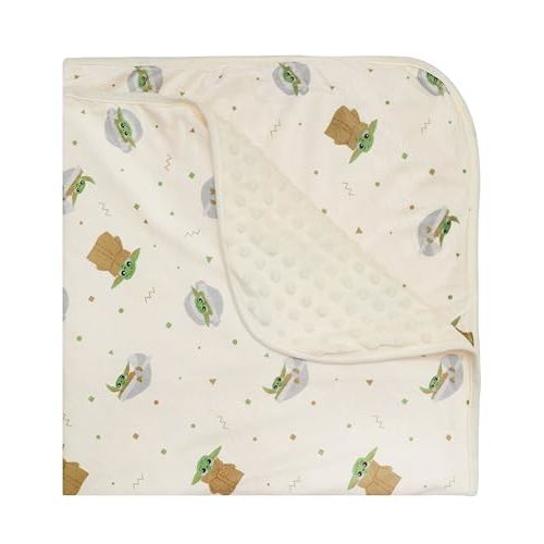 Star Wars Mandalorian Baby Unisex Plush Blanket – Baby Yoda Baby Gifts - Soft Baby Blankets (Off-White/Green, 0-12 Months)