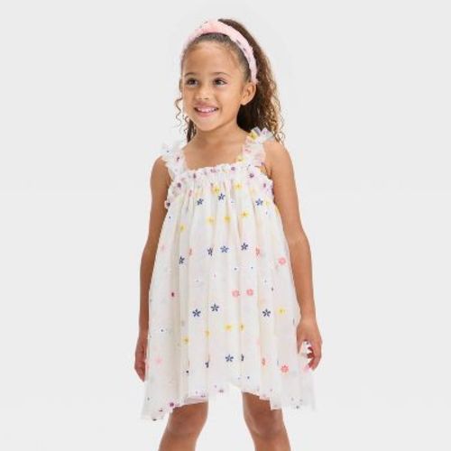 Audrey Camille Toddler Girls' Embroidered Floral Tank Tulle Dress - Off-white 12m