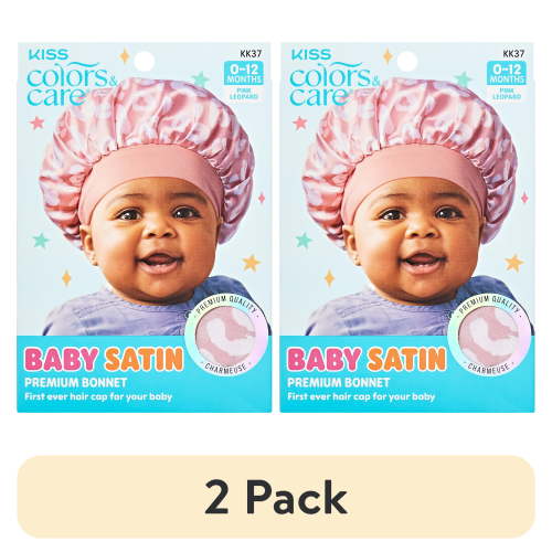 (2 pack) KISS Colors & Care Baby Satin Premium Bonnet, Charmeuse, Pink Leopard, 0-12 Months