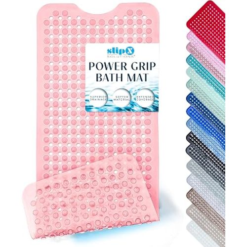 SlipX Solutions Power Grip Bathtub Safety Mat | Precision Grip Technology for Longer, Stronger, & Softer Wet Surface Protection | Clear Coral 39"x16"