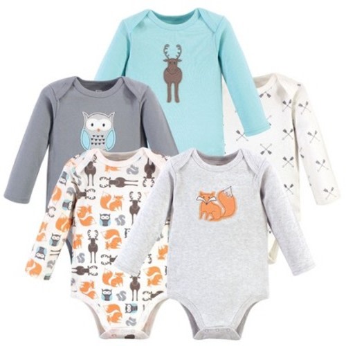 Hudson Baby Cotton Long-Sleeve Bodysuits 5pk, Gray Forest, 9-12 Months